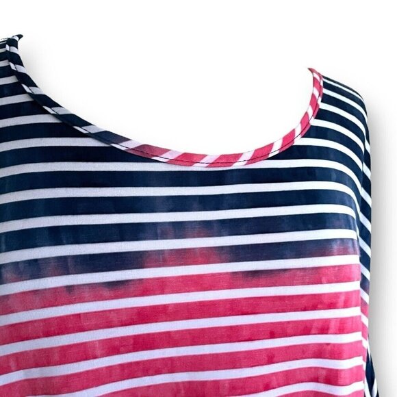 La Vanya Womens Tunic Top Plus Sz 3X Blue Pink Stripe Ombre Tie Dye Boho Stretch - Picture 5 of 10